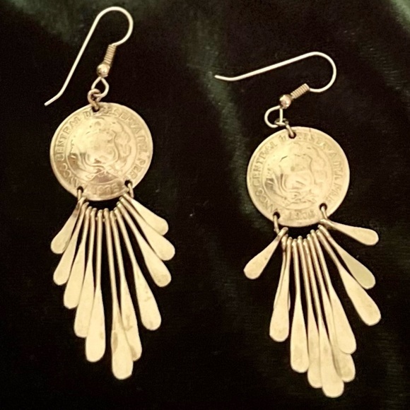 Banco Central De Reserva Del Peru 1976 Sterling Silver Dangle Earrings Boho Chic - Picture 3 of 17